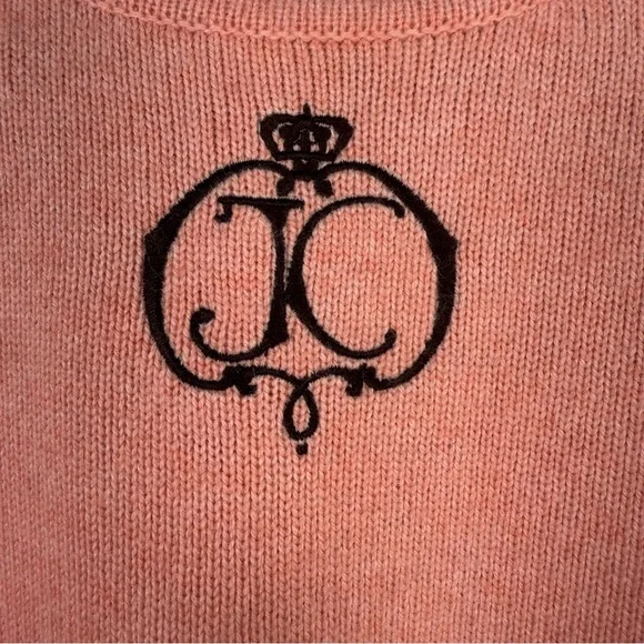Juicy Couture Pink Cashmere Wool Sweater Pullover Embroidered Crew Women Medium - Picture 3 of 14